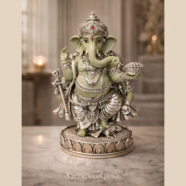 Green_Leaf_Silver_Plated_Ganesha_Idol_For_Home_Temple_&_Gifting