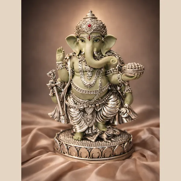 Green_Leaf_Silver_Plated_Ganesha_Idol_For_Home_Temple_&_Gifting