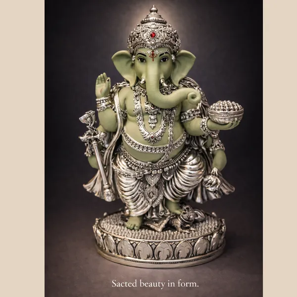 Green_Leaf_Silver_Plated_Ganesha_Idol_For_Home_Temple_&_Gifting