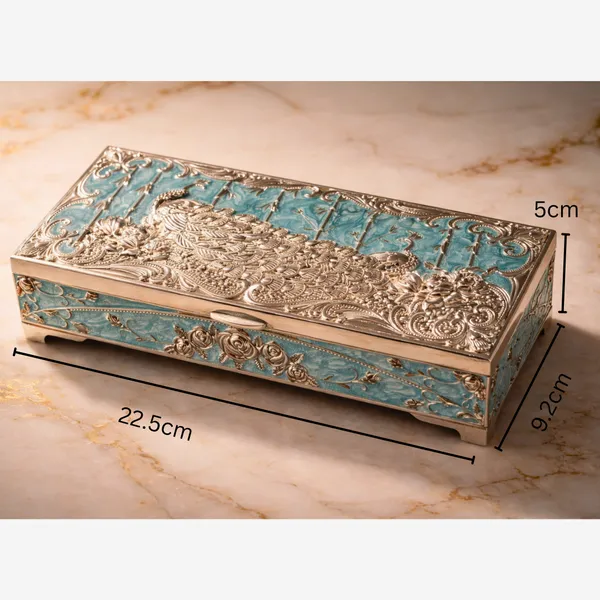 Blue_Silver_Plated_Peacock_Dry_Fruit_Box_With_Dual_Compartments_Enamel_Gift_Box