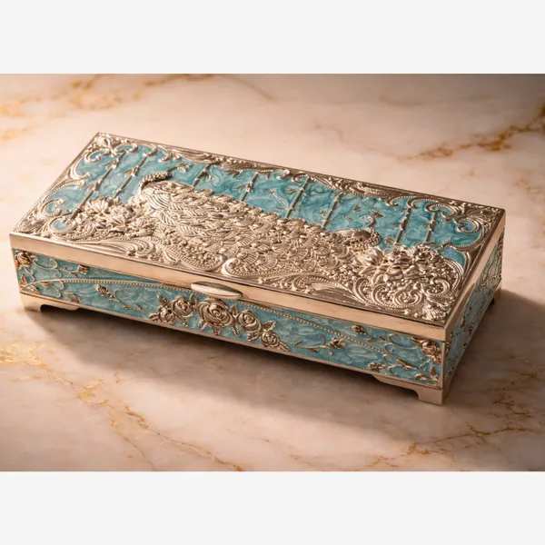 Blue_Silver_Plated_Peacock_Dry_Fruit_Box_With_Dual_Compartments_Enamel_Gift_Box