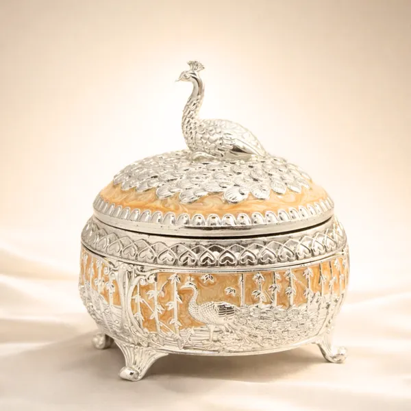 Yellow_&_Silver_Plated_Peacock_Mukhwas_Bowl_With_Enamel_Luxury_Wedding_&_Festival_Gift