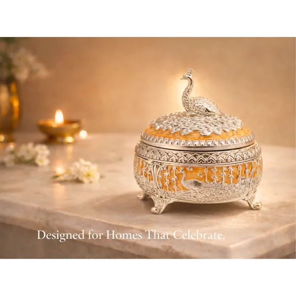 Yellow_&_Silver_Plated_Peacock_Mukhwas_Bowl_With_Enamel_Luxury_Wedding_&_Festival_Gift