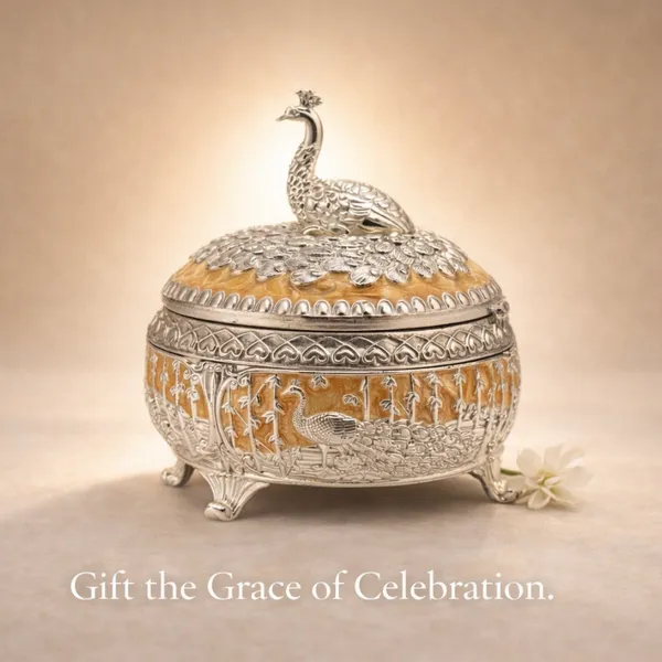 Yellow_&_Silver_Plated_Peacock_Mukhwas_Bowl_With_Enamel_Luxury_Wedding_&_Festival_Gift