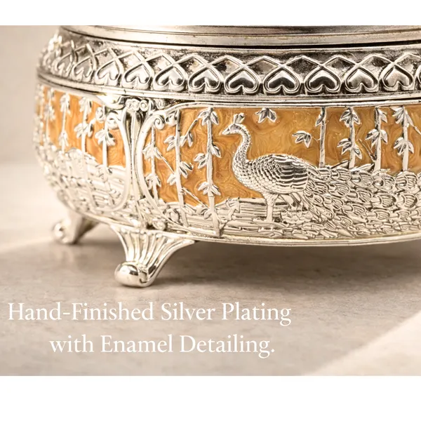 Yellow_&_Silver_Plated_Peacock_Mukhwas_Bowl_With_Enamel_Luxury_Wedding_&_Festival_Gift