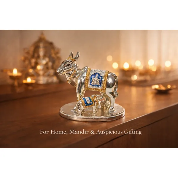 Multicolor_Silver_Plated_Kamdhenu_Idol_With_Enamel_Auspicious_Cow_And_Calf_Murti_For_Home_And_Mandir