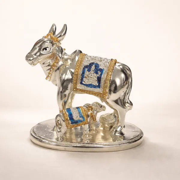 Multicolor_Silver_Plated_Kamdhenu_Idol_With_Enamel_Auspicious_Cow_And_Calf_Murti_For_Home_And_Mandir