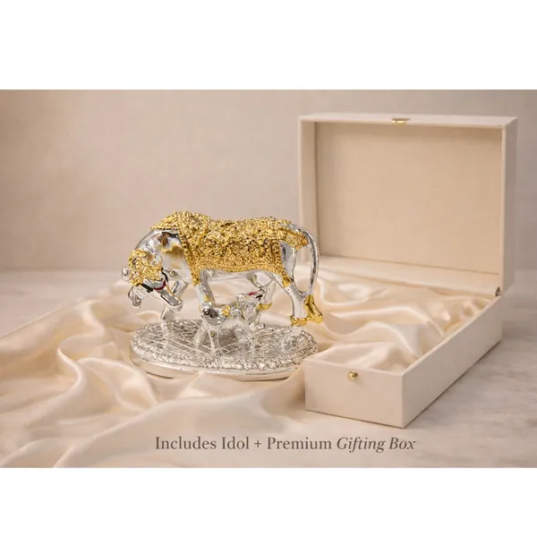 Golden_Silver_Plated_Kamdhenu_Cow_And_Calf_Idol_With_Gold_Enamel_For_Pooja_And_Gifting