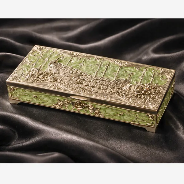 Green_&_Silver_Plated_Peacock_Dry_Fruit_Box_With_Jade_Enamel_Luxury_Gift_Box