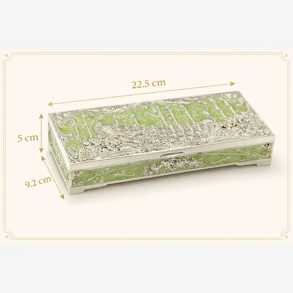Green_&_Silver_Plated_Peacock_Dry_Fruit_Box_With_Jade_Enamel_Luxury_Gift_Box