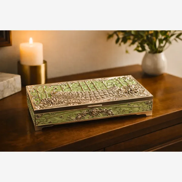 Green_&_Silver_Plated_Peacock_Dry_Fruit_Box_With_Jade_Enamel_Luxury_Gift_Box