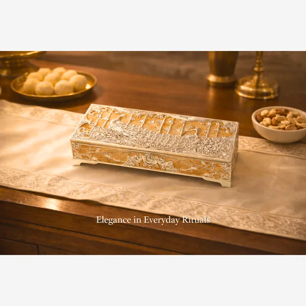 Yellow_Silver_Plated_Peacock_Dry_Fruit_Box_Luxury_Wedding_&_Festive_Gift