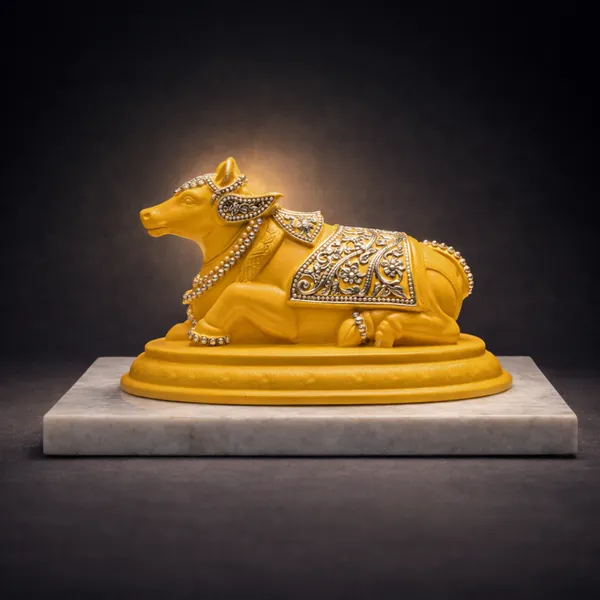 Yellow_Silver_Plated_Nandi_Idol_With_Marble_Base_Sacred_Shiva_Nandi_Murti
