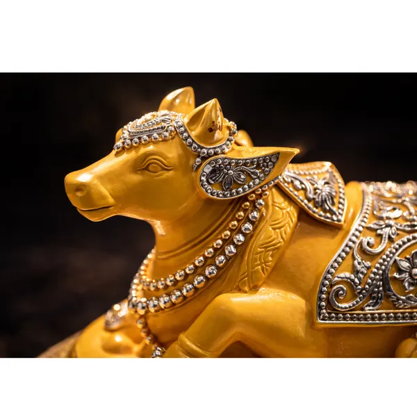 Yellow_Silver_Plated_Nandi_Idol_With_Marble_Base_Sacred_Shiva_Nandi_Murti