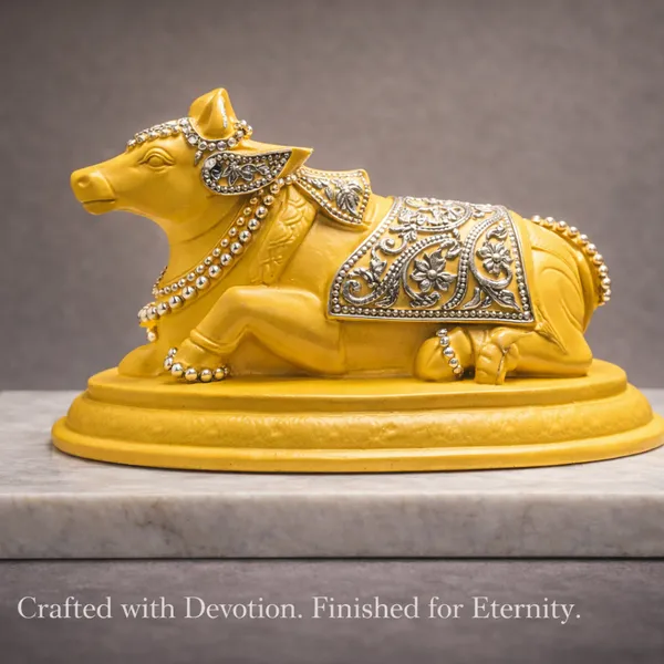 Yellow_Silver_Plated_Nandi_Idol_With_Marble_Base_Sacred_Shiva_Nandi_Murti