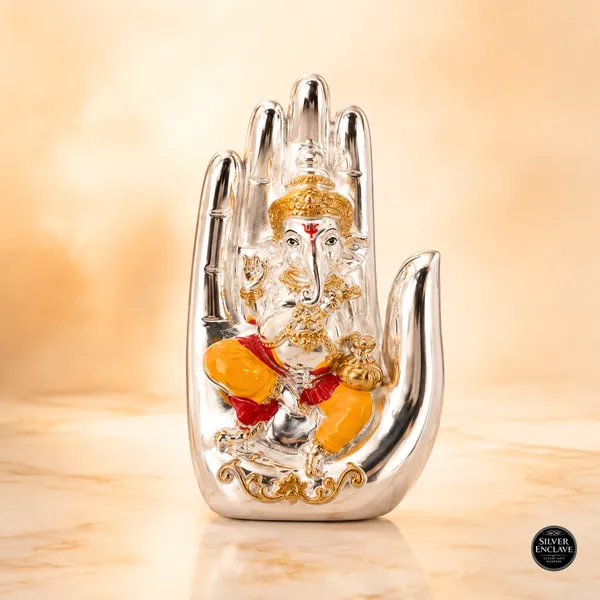 Yellow_Silver_Plated_Palm_Ganesh_Idol_For_Home_Temple,_Pooja_Decor_&_Festive_Gifting