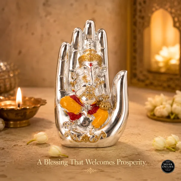 Yellow_Silver_Plated_Palm_Ganesh_Idol_For_Home_Temple,_Pooja_Decor_&_Festive_Gifting