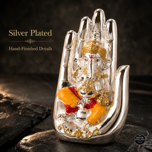 Yellow_Silver_Plated_Palm_Ganesh_Idol_For_Home_Temple,_Pooja_Decor_&_Festive_Gifting