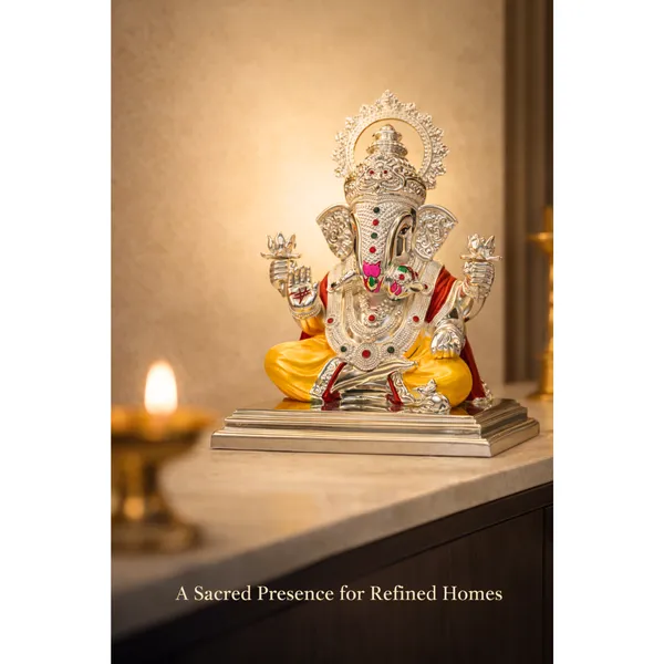 Yellow_&_Silver_Plated_Dagdusheth_Ganesh_Idol_For_Home_Temple_&_Auspicious_Gifting