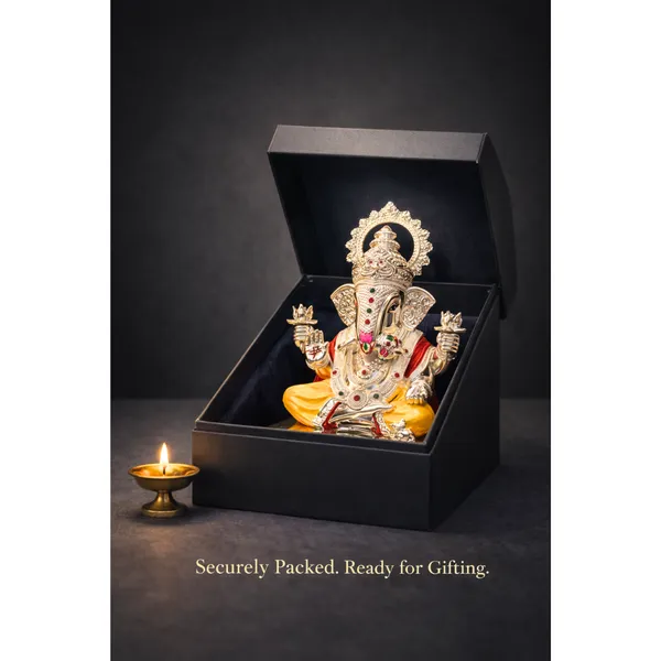 Yellow_&_Silver_Plated_Dagdusheth_Ganesh_Idol_For_Home_Temple_&_Auspicious_Gifting