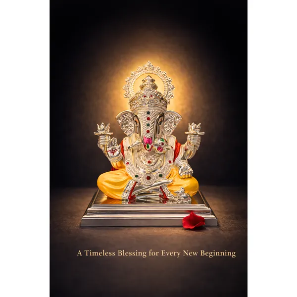 Yellow_&_Silver_Plated_Dagdusheth_Ganesh_Idol_For_Home_Temple_&_Auspicious_Gifting