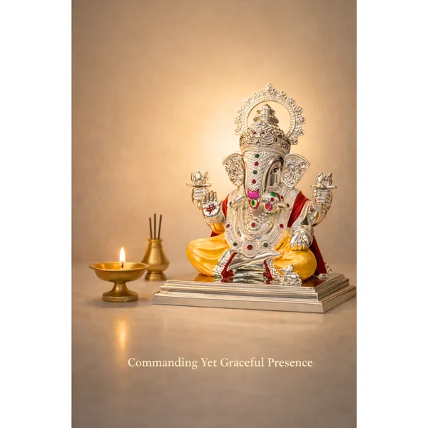 Yellow_&_Silver_Plated_Dagdusheth_Ganesh_Idol_For_Home_Temple_&_Auspicious_Gifting