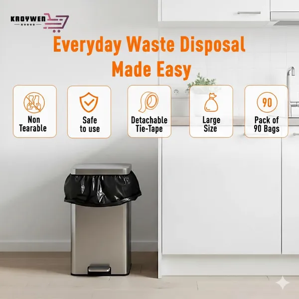 KROYWEN_Garbage_Bags_|_Medium_|_180_Count_|_30_Bags_X_6_Rolls_|_19_X_21_Inches_|_For_Dry_&_Wet_Waste_|_Black_(Pack_of_6-180_Pcs)