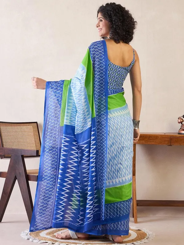 Aqua_Blue_Minute_Ready_To_Wear_Mul_Cotton_Digital_Printed_Saree_With_Pocket_For_Women_&_Girl'S