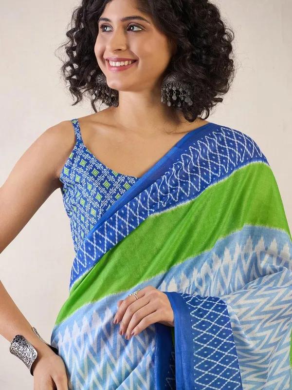 Aqua_Blue_Minute_Ready_To_Wear_Mul_Cotton_Digital_Printed_Saree_With_Pocket_For_Women_&_Girl'S