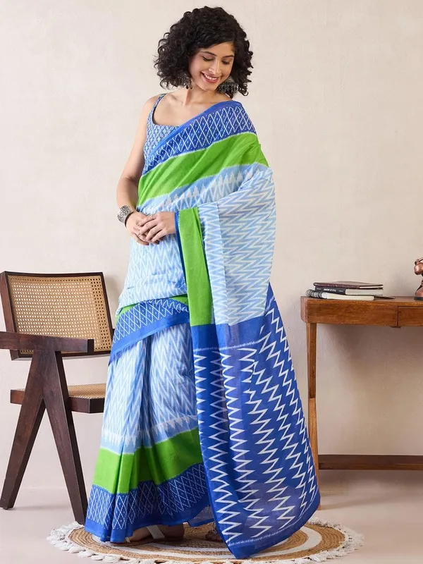 Aqua_Blue_Minute_Ready_To_Wear_Mul_Cotton_Digital_Printed_Saree_With_Pocket_For_Women_&_Girl'S