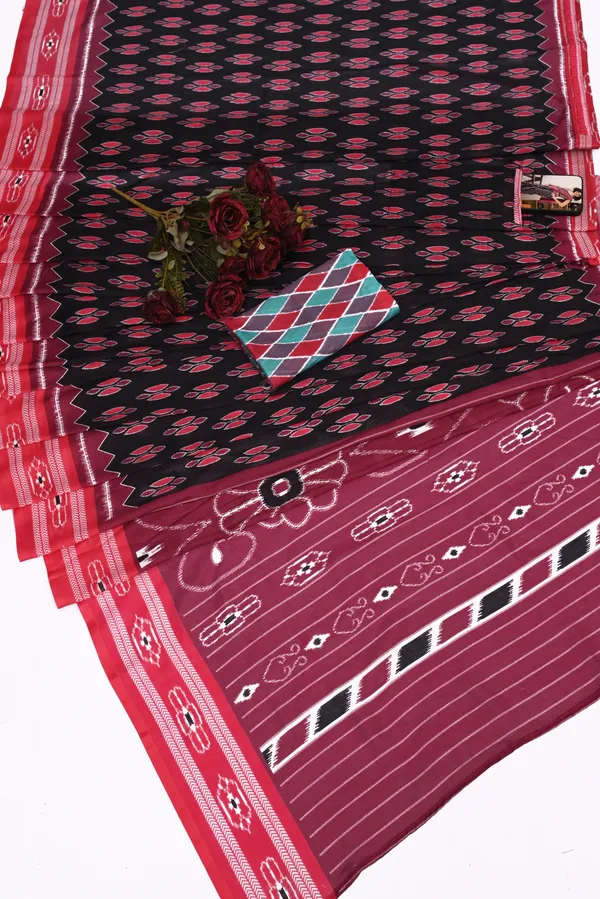 Black_And_Maroon__Minute_Ready_To_Wear_Mul_Cotton_Digital_Printed_Saree_With_Pocket_For_Women_&_Girl'S
