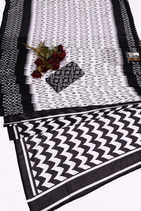 Black_And_White__Minute_Ready_To_Wear_Mul_Cotton_Digital_Printed_Saree_With_Pocket_For_Women_&_Girl'S