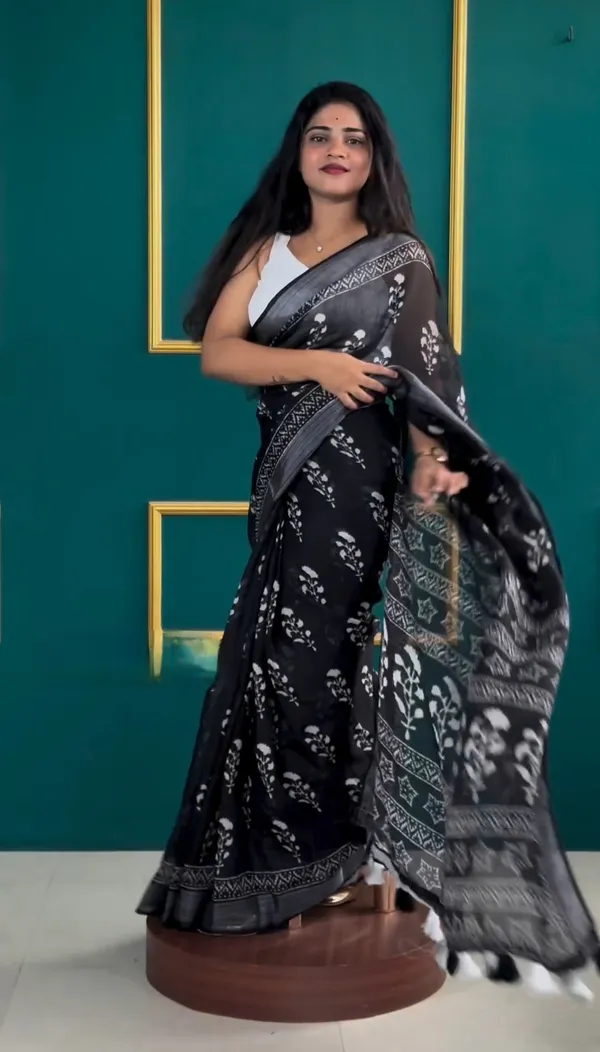 Black_-Minute_Ready_To_Wear__Cotton_Saree_For_Women_&_Girl'S