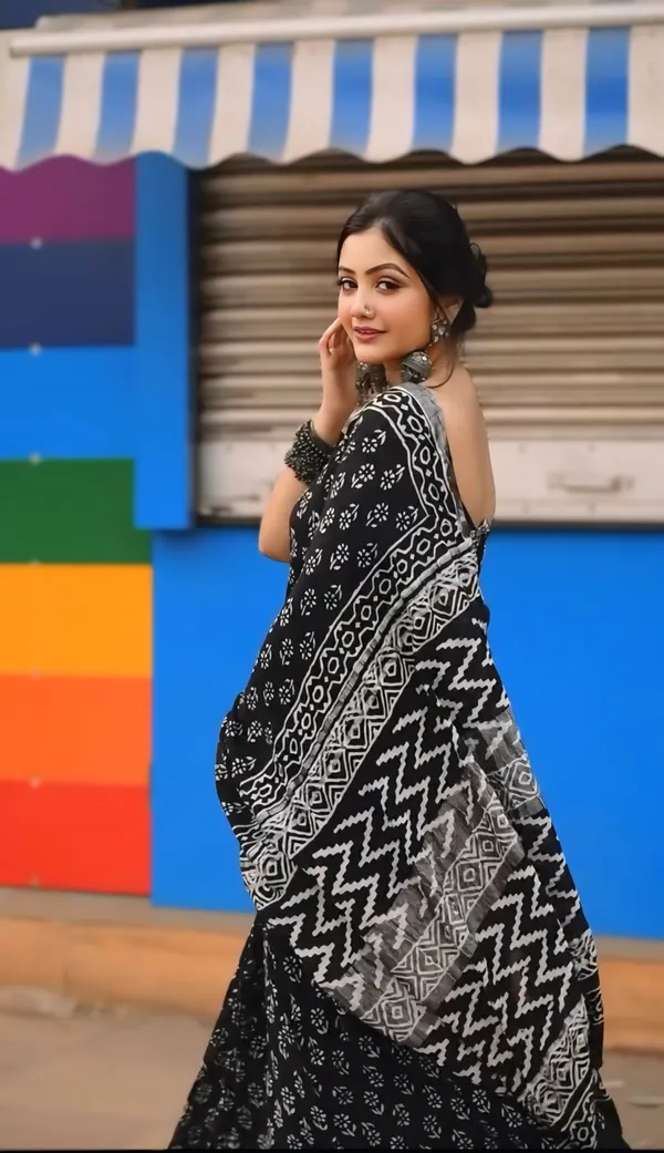 Black__-Minute_Ready_To_Wear__Cotton_Saree_For_Women_&_Girl'S