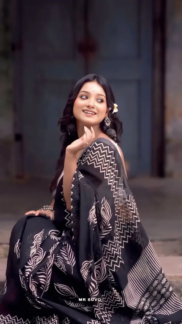 Black_-Minute_Ready_To_Wear__Cotton_Saree_For_Women_&_Girl'S