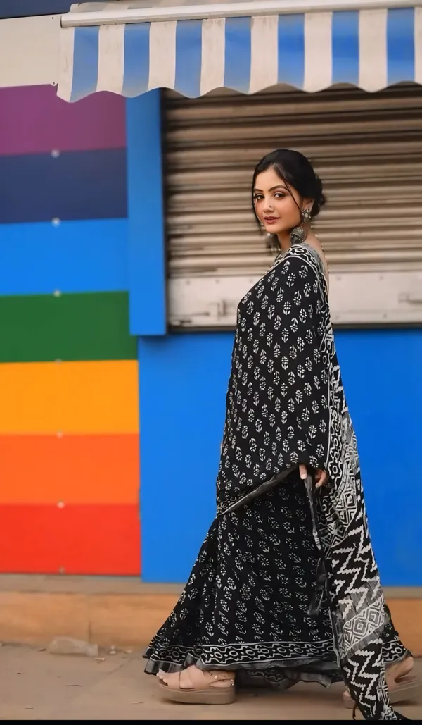 Black__-Minute_Ready_To_Wear__Cotton_Saree_For_Women_&_Girl'S