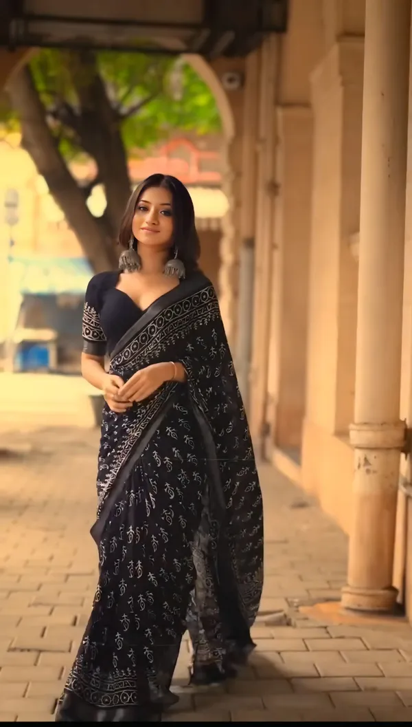 Black_-Minute_Ready_To_Wear__Cotton_Saree_For_Women_&_Girl'S