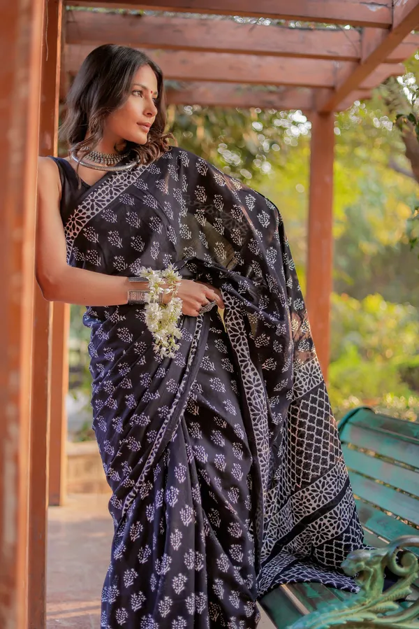 Black_-Minute_Ready_To_Wear__Cotton_Saree_For_Women_&_Girl'S