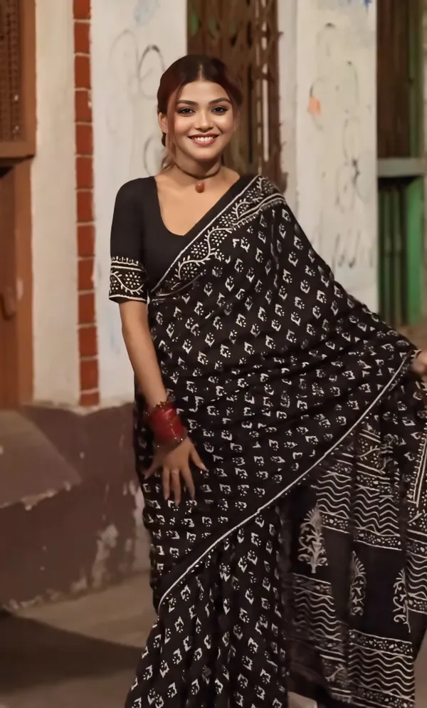 Black_-Minute_Ready_To_Wear__Cotton_Saree_For_Women_&_Girl'S