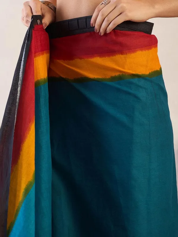 Blue_And_Mustard__Minute_Ready_To_Wear_Mul_Cotton_Digital_Printed_Saree_With_Pocket_For_Women_&_Girl'S