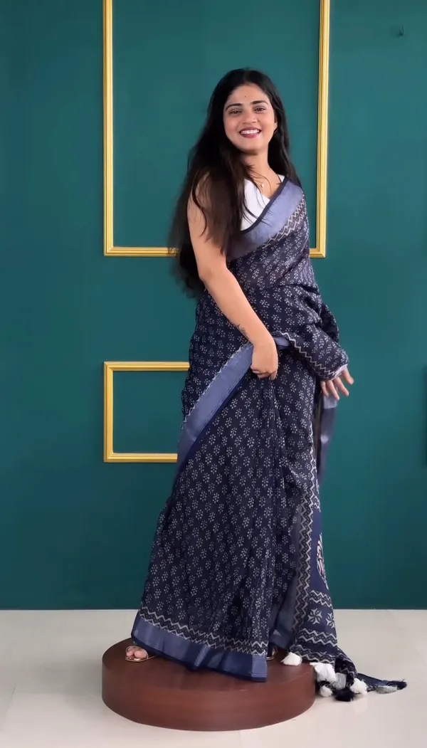 Blue__-Minute_Ready_To_Wear__Cotton_Saree_For_Women_&_Girl'S