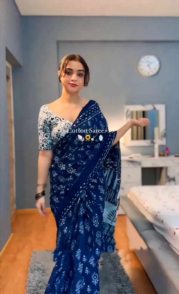 Blue_-Minute_Ready_To_Wear__Cotton_Saree_For_Women_&_Girl'S