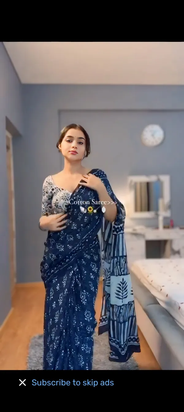 Blue_-Minute_Ready_To_Wear__Cotton_Saree_For_Women_&_Girl'S