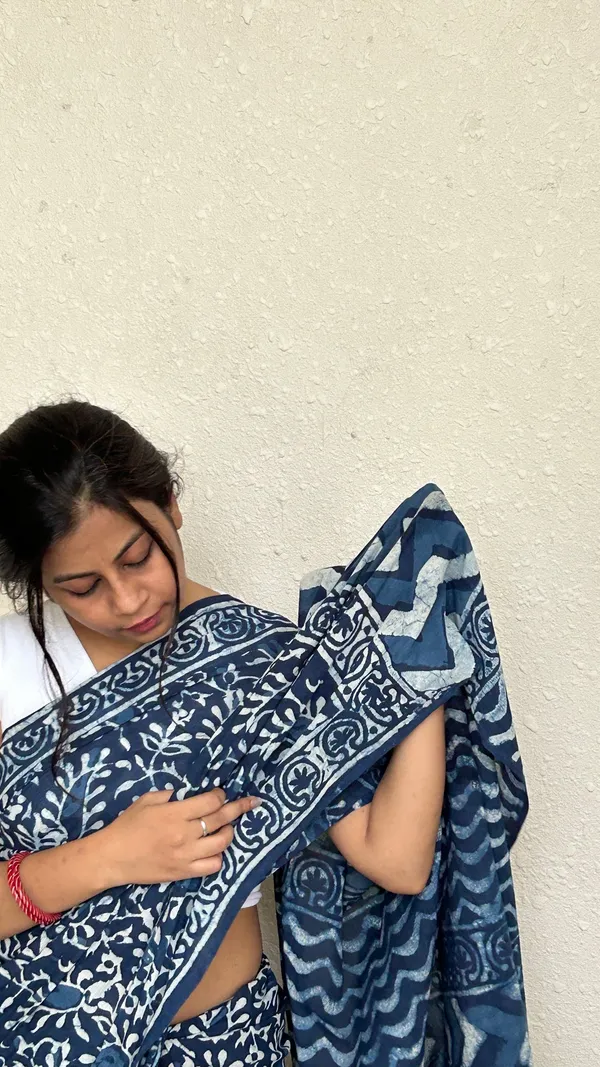 Blue_-Minute_Ready_To_Wear__Cotton_Saree_For_Women_&_Girl'S