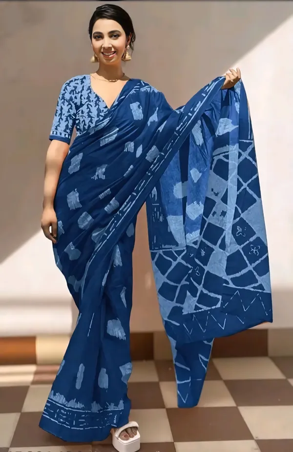 Blue__Minute_Ready_To_Wear__Mul_Cotton_Digital_Printed_Saree_With_Pocket_For_Women_&_Girl'S