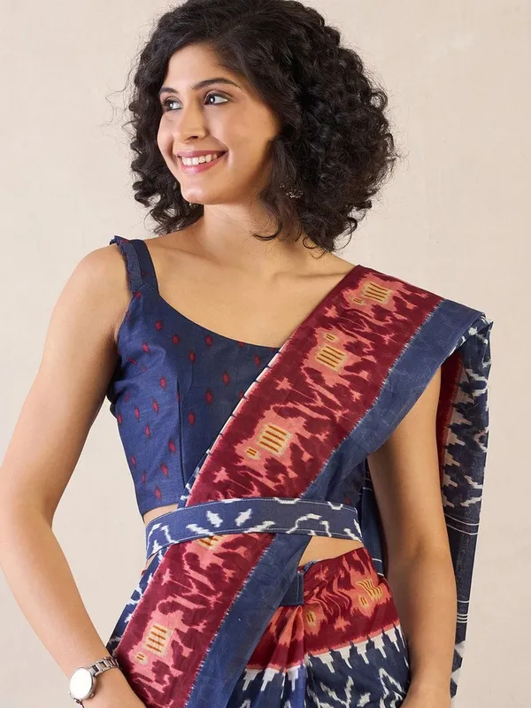 Blue__Minute_Ready_To_Wear__Mul_Cotton_Digital_Printed_Saree_With_Pocket_For_Women_&_Girl'S