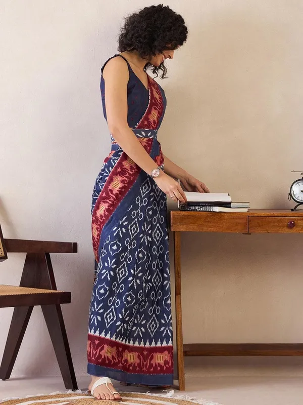 Blue__Minute_Ready_To_Wear__Mul_Cotton_Digital_Printed_Saree_With_Pocket_For_Women_&_Girl'S