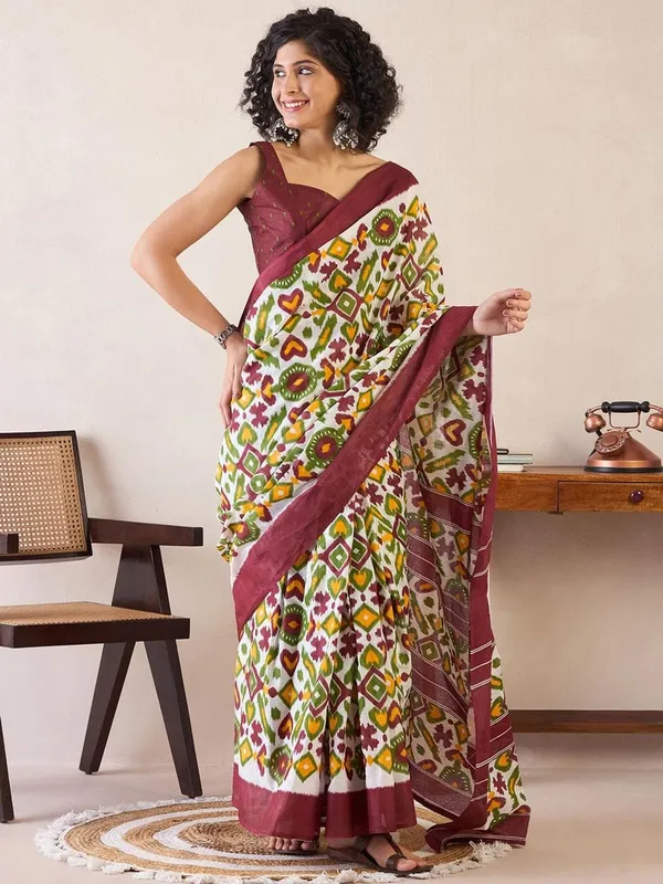 Brown__Minute_Ready_To_Wear_Mul_Cotton_Digital_Printed_Saree_With_Pocket_For_Women_&_Girl'S
