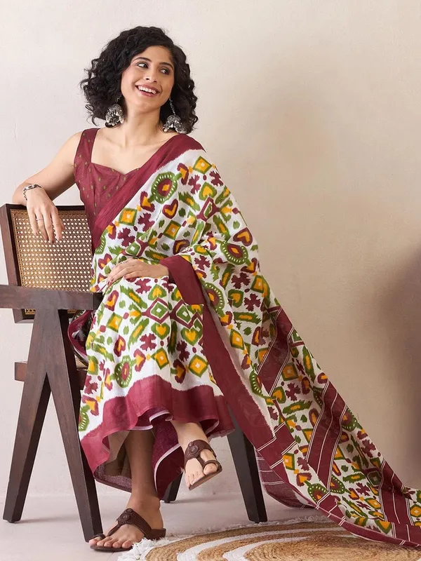 Brown__Minute_Ready_To_Wear_Mul_Cotton_Digital_Printed_Saree_With_Pocket_For_Women_&_Girl'S