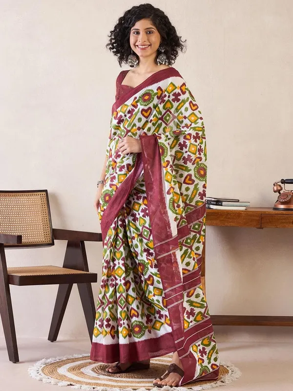 Brown__Minute_Ready_To_Wear_Mul_Cotton_Digital_Printed_Saree_With_Pocket_For_Women_&_Girl'S